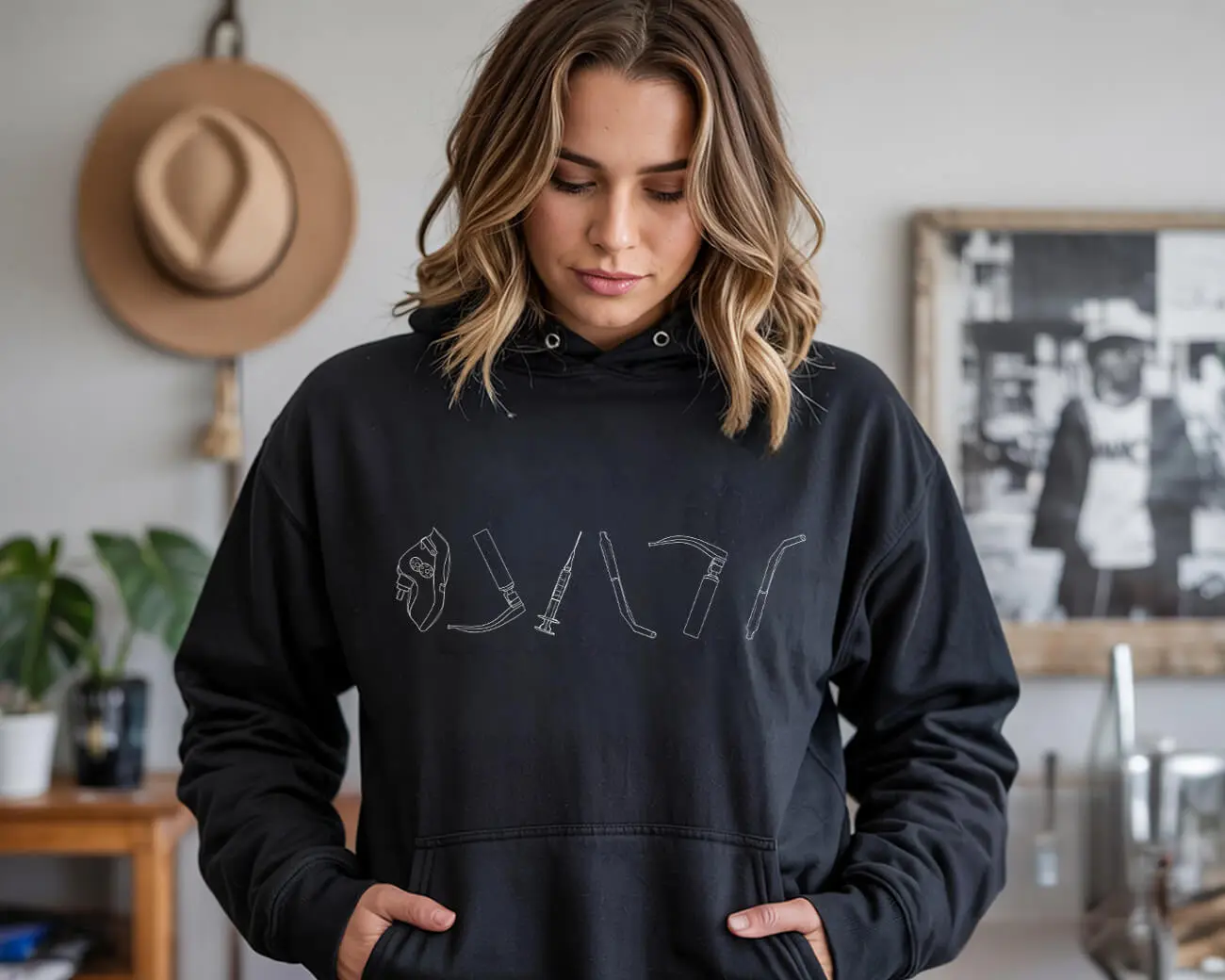 Line Art Anesthesia Department Hoodie