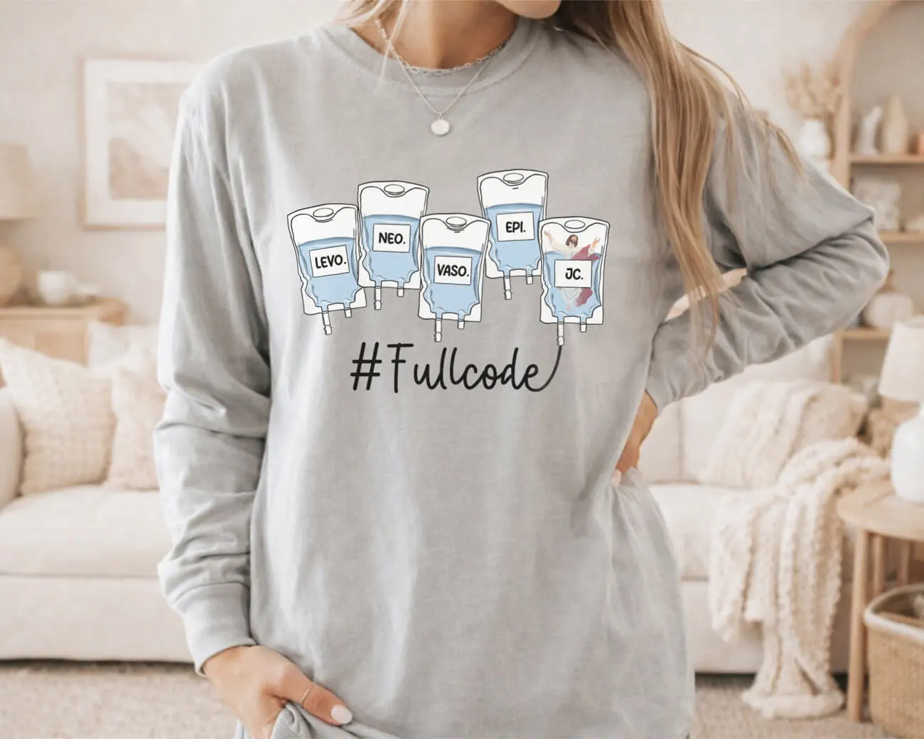 Icu Nurse #Full Code Jc Fifth Pressor Lightweight Sweatshirt - Image 4