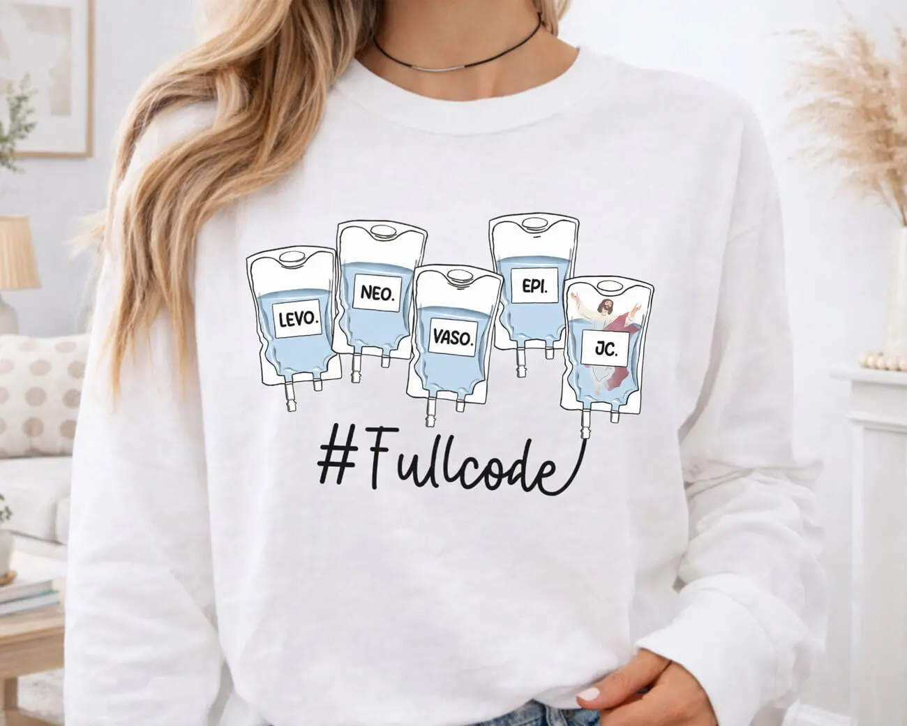 Icu Nurse #Full Code Jc Fifth Pressor Lightweight Sweatshirt - Image 3