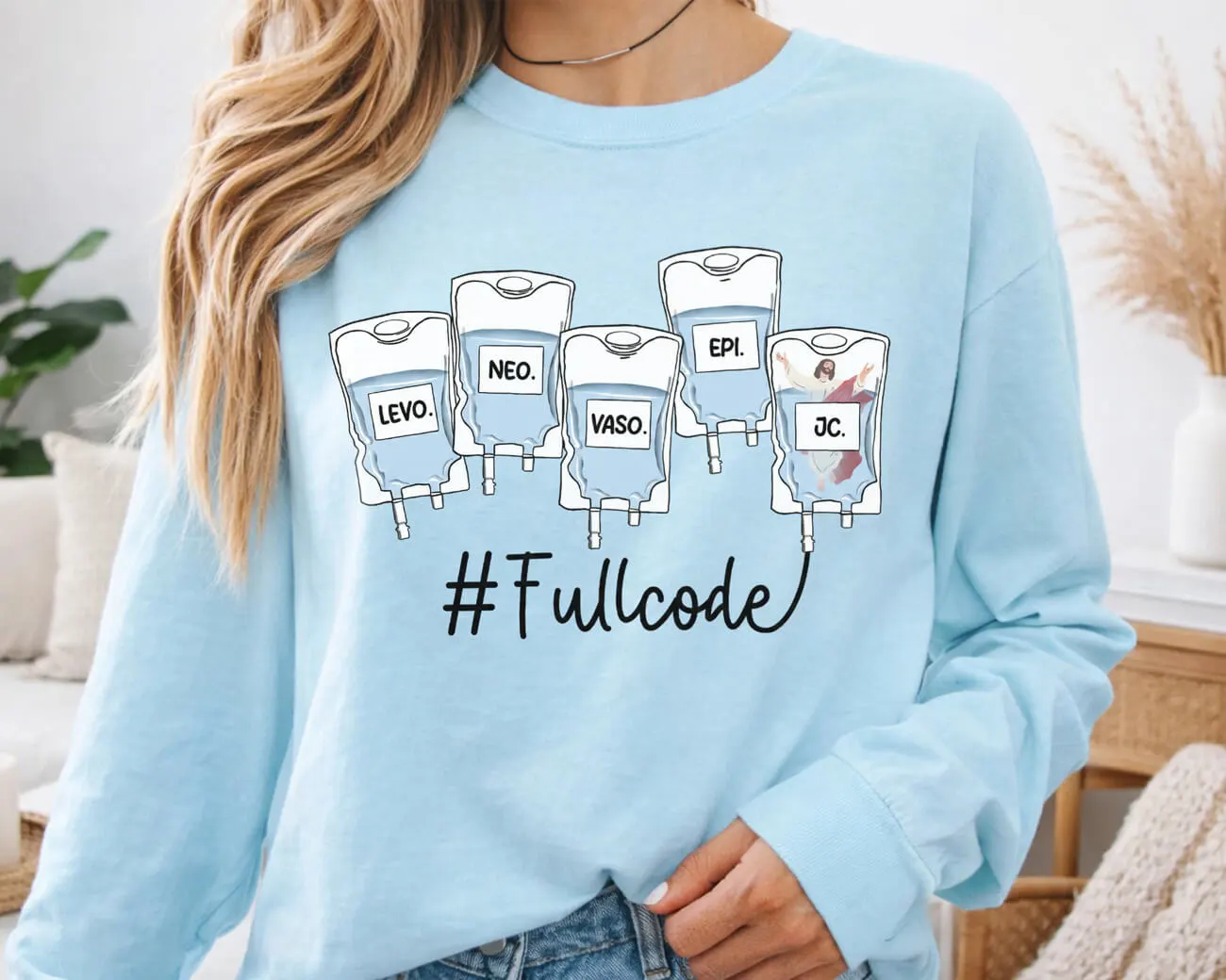 Icu Nurse #Full Code Jc Fifth Pressor Lightweight Sweatshirt - Image 2