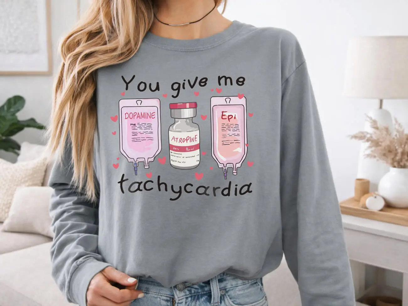 You Give Me Tachycardia Valentines Lightweight Sweatshirt - Image 2