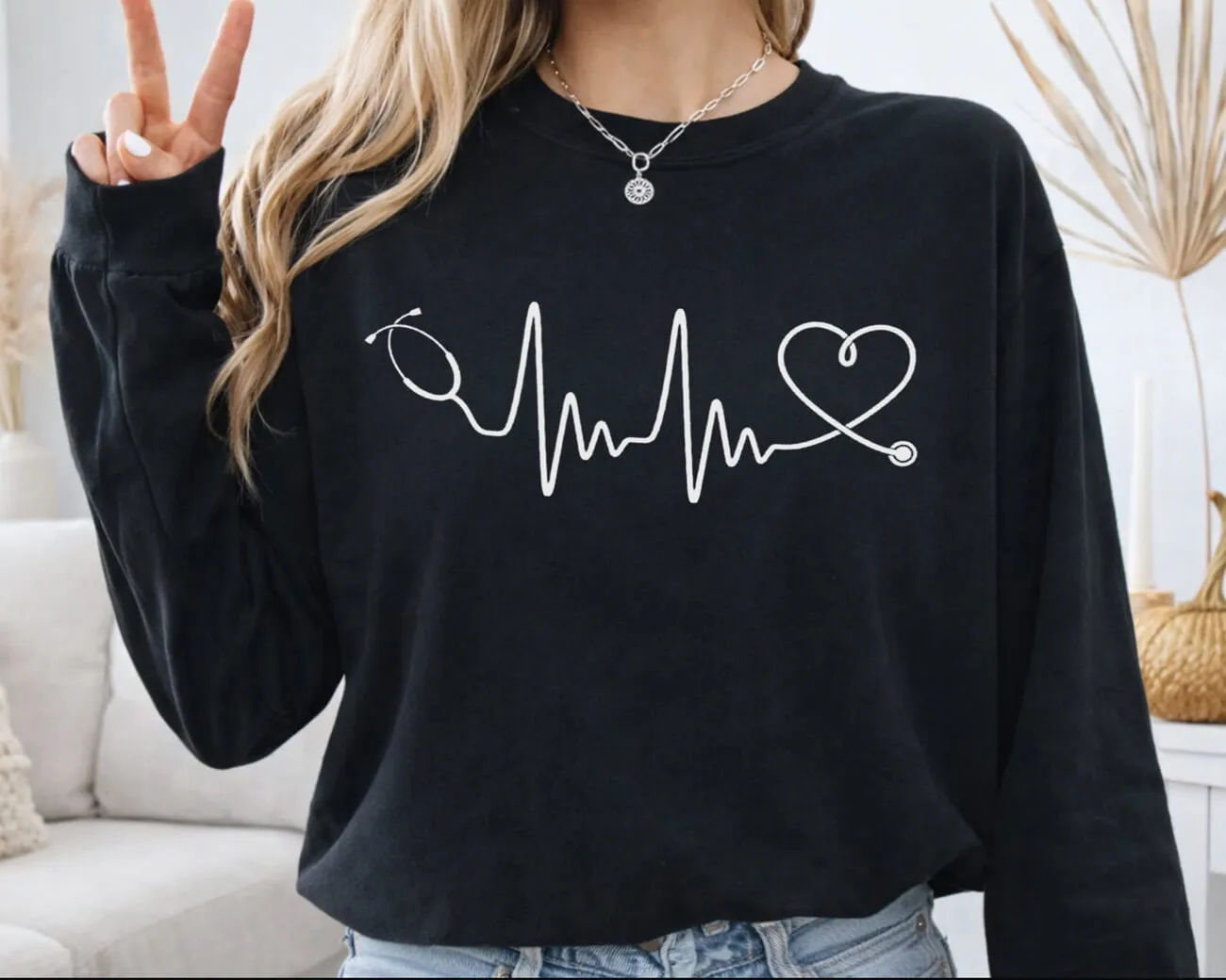 Stethoscope Heartbeat Lightweight Sweatshirt