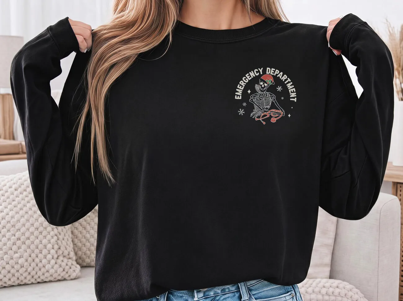 Emergency Depart. Skeleton Xmas Lightweight Sweatshirt - Image 2