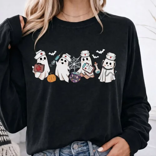 Ghost Nurses Halloween Lightweight Sweatshirt