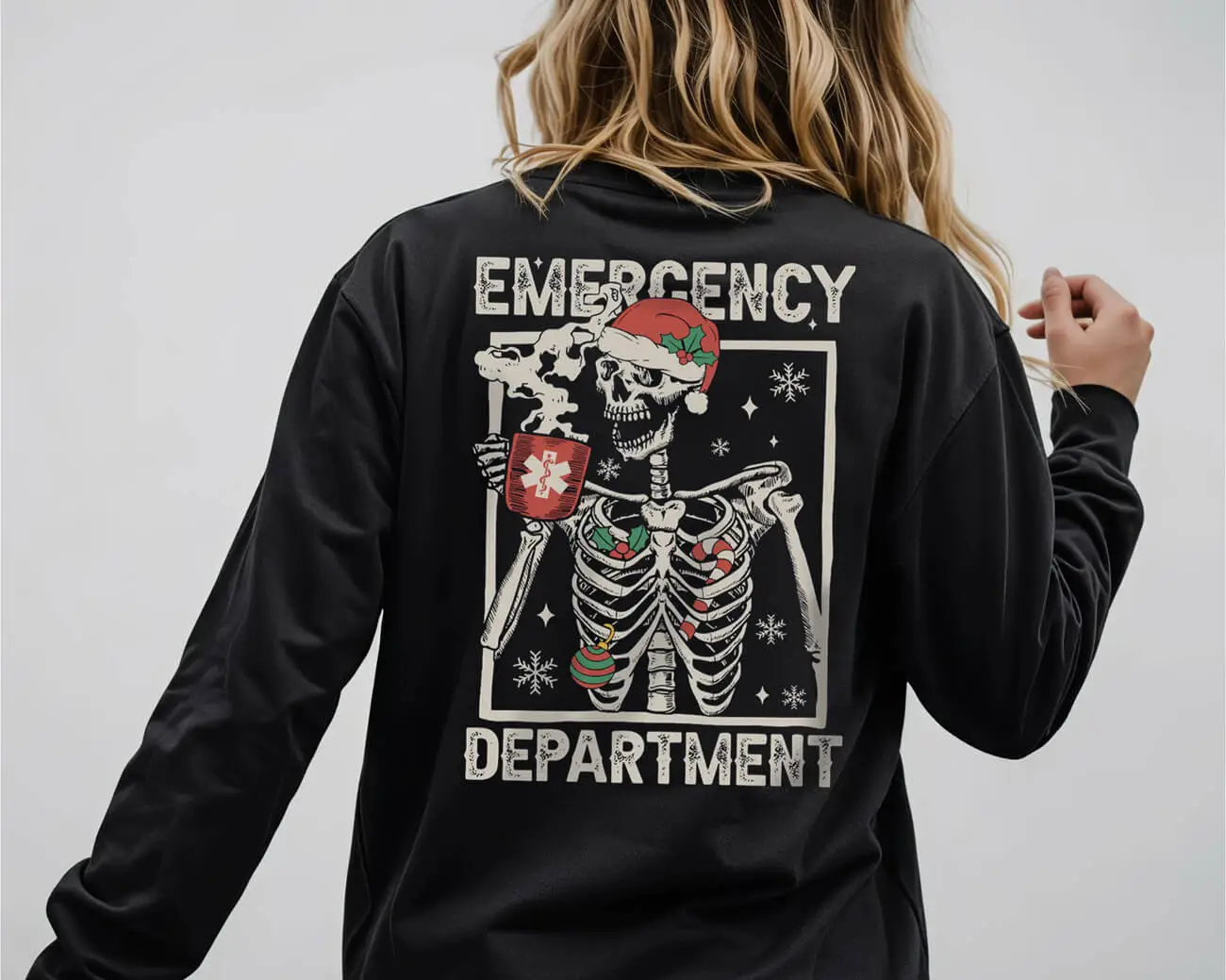 Emergency Depart. Skeleton Xmas Lightweight Sweatshirt - Image 3