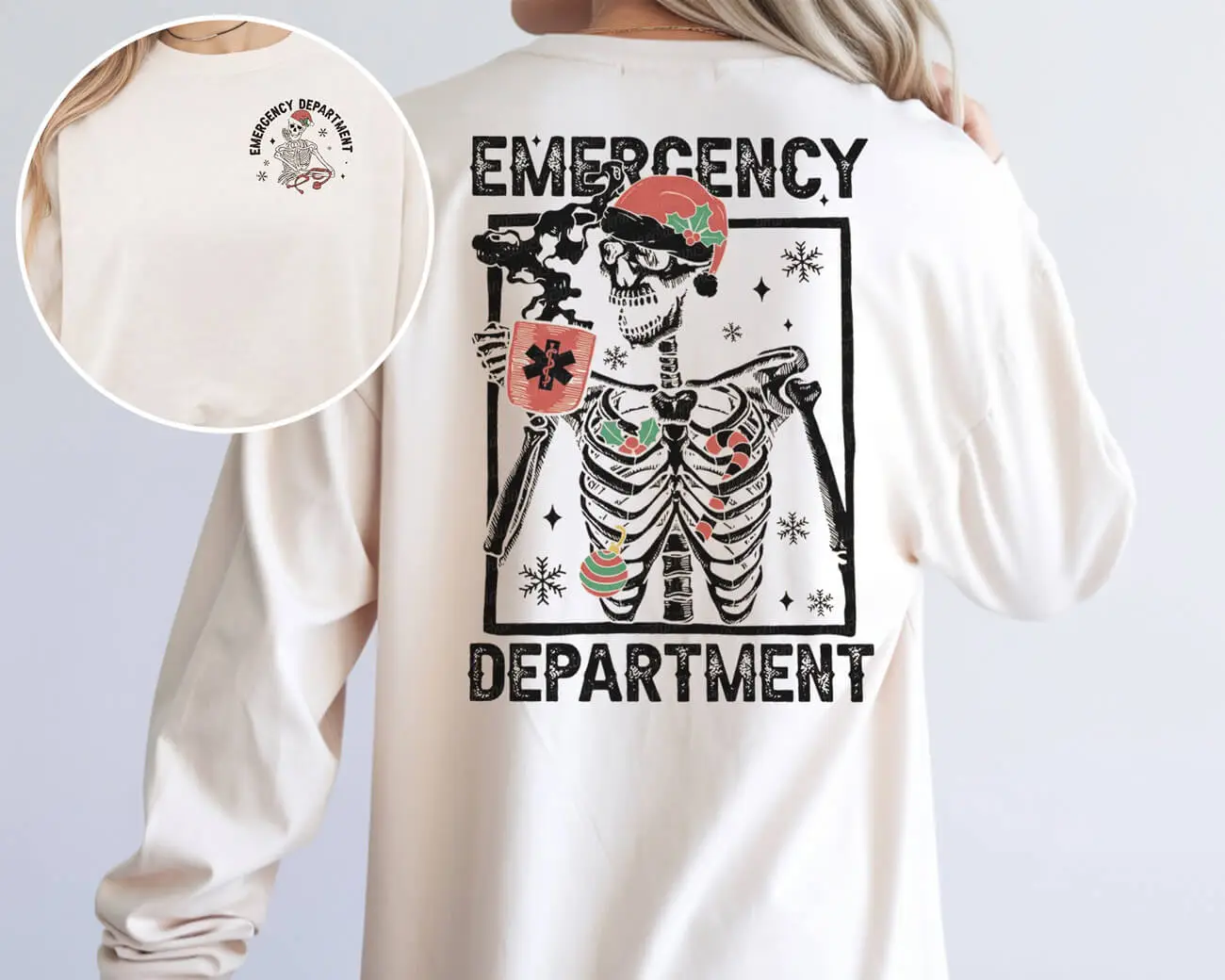Emergency Depart. Skeleton Xmas Lightweight Sweatshirt - Image 4