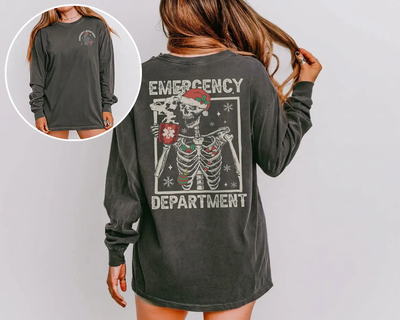 Xmas Emergency Depart. Skeleton Lightweight Sweatshirt - Image 3