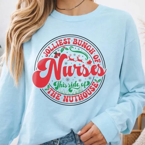 Jolliest Bunch Of Nurses Christmas Lightweight Sweatshirt