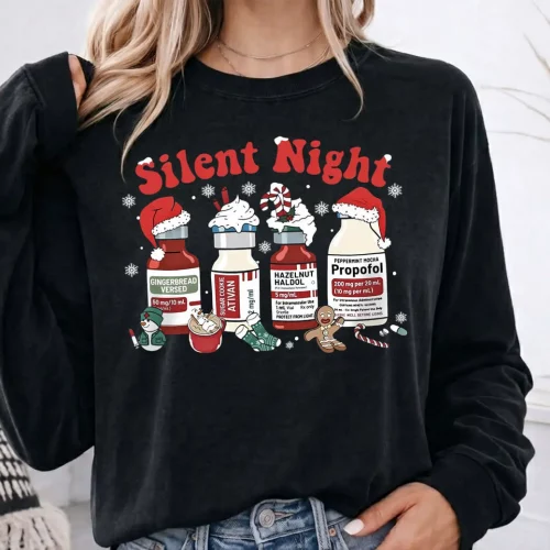 Silent Night Propofol Icu Christmas Lightweight Sweatshirt