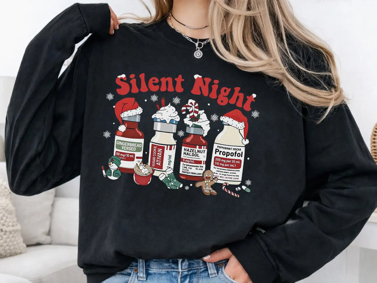 Silent Night Propofol Icu Christmas Lightweight Sweatshirt - Image 2