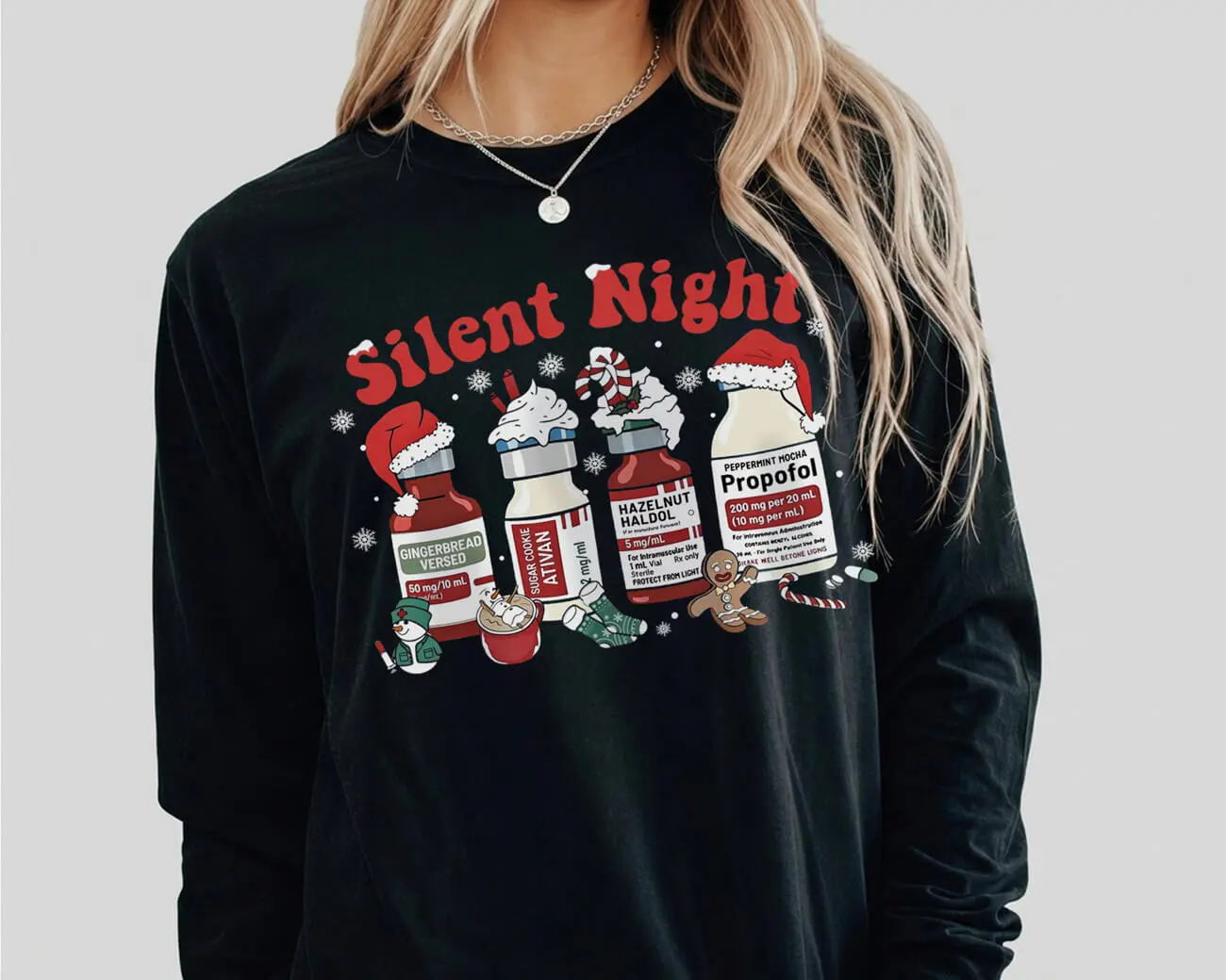 Silent Night Propofol Icu Christmas Lightweight Sweatshirt - Image 3