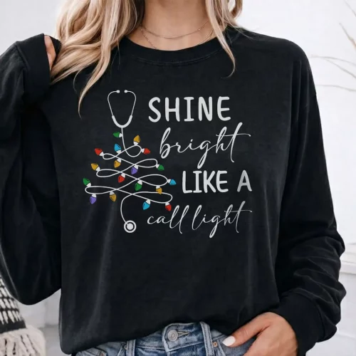 Shine Bright Like A Call Light Christmas Lightweight Sweatshirt
