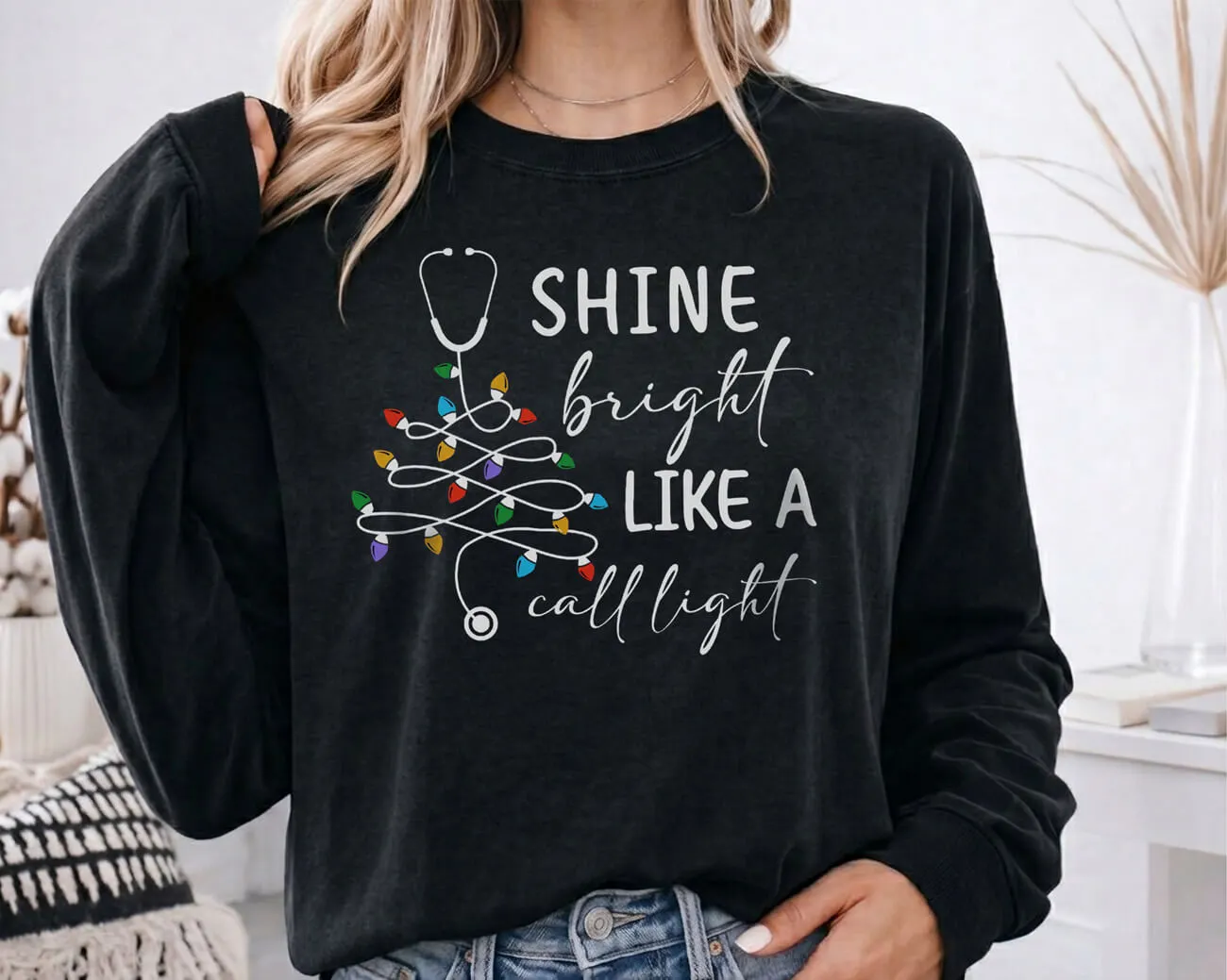 Shine Bright Like A Call Light Christmas Lightweight Sweatshirt