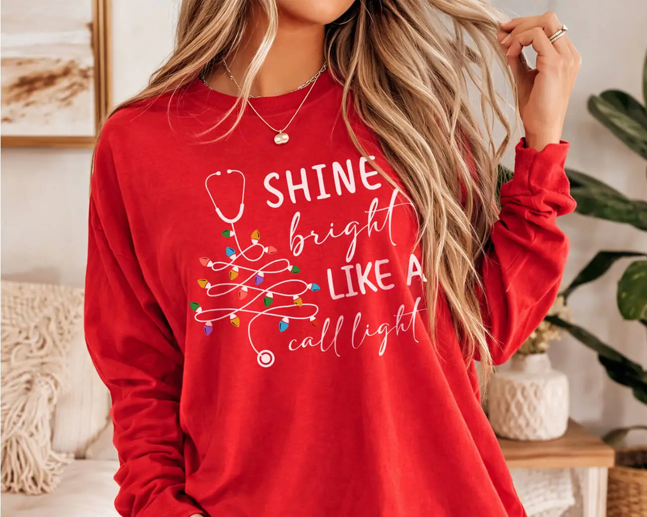 Shine Bright Like A Call Light Christmas Lightweight Sweatshirt - Image 2