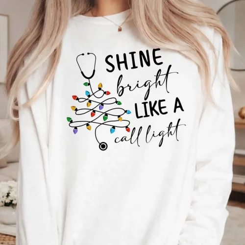 Xmas Shine Bright Like A Call Light Lightweight Sweatshirt