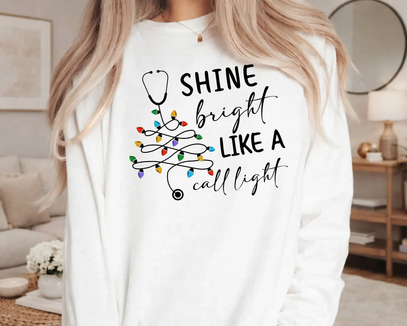 Shine Bright Like A Call Light Christmas Lightweight Sweatshirt - Image 4
