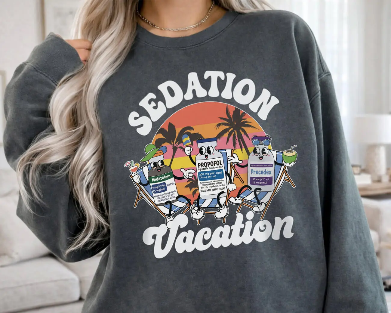 Sedation Vacation Icu Lightweight Sweatshirt - Image 2