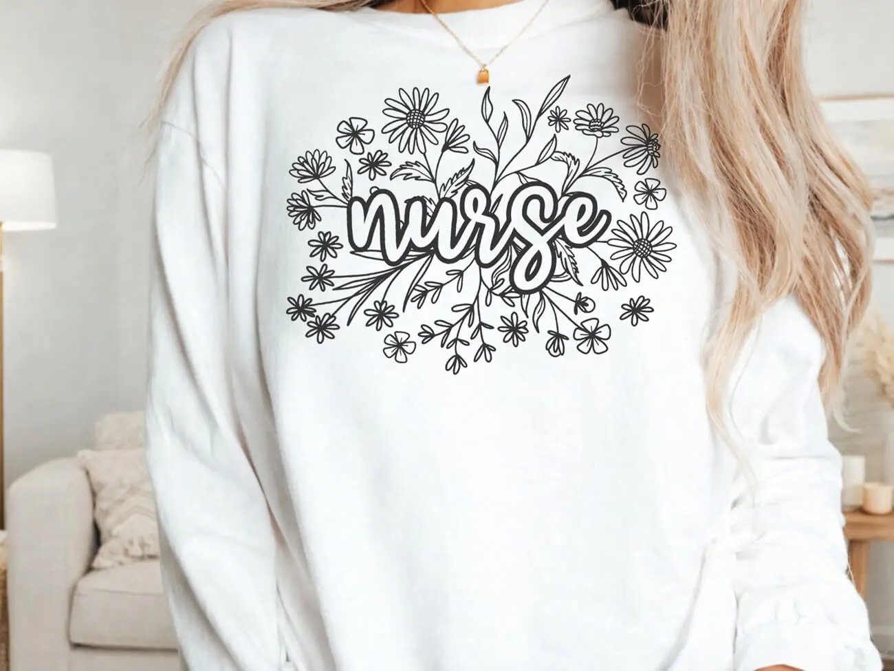 Nurse Flower Floral Lightweight Sweatshirt - Image 2