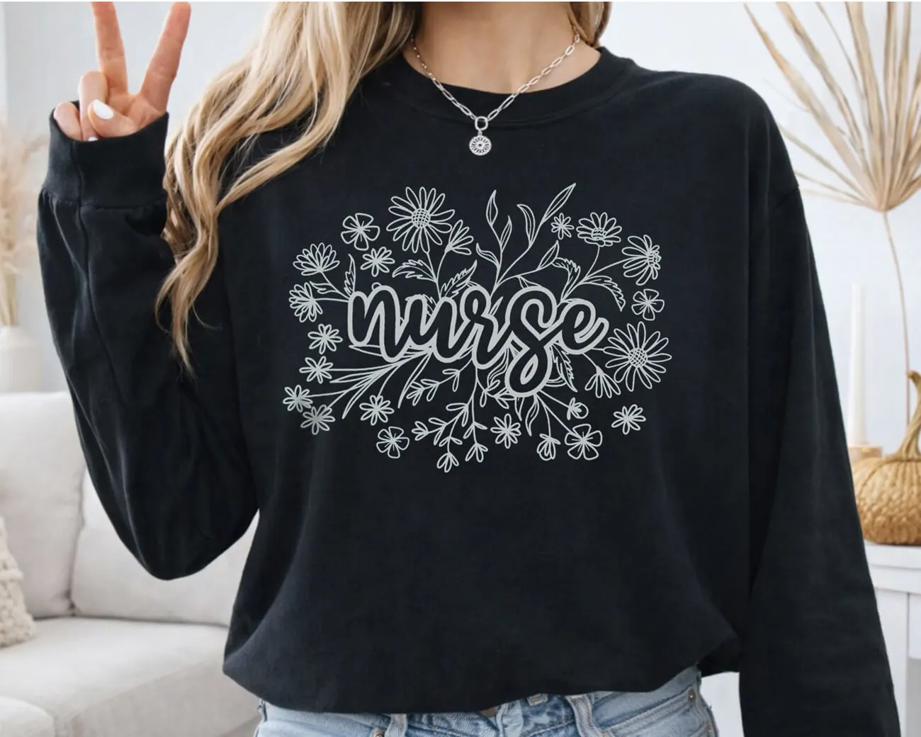 Nurse Flower Floral Lightweight Sweatshirt - Image 4