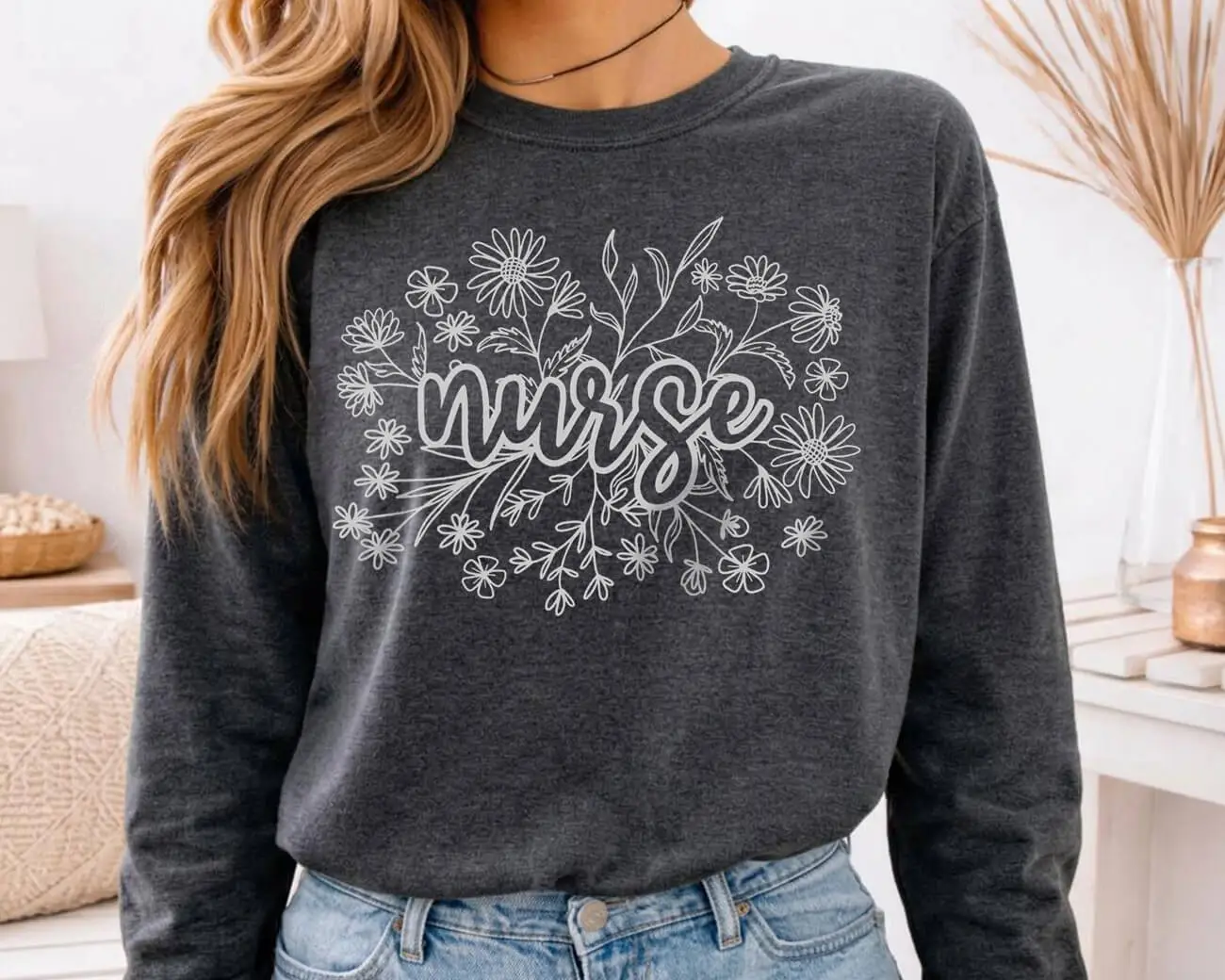 Nurse Flower Floral Lightweight Sweatshirt - Image 3