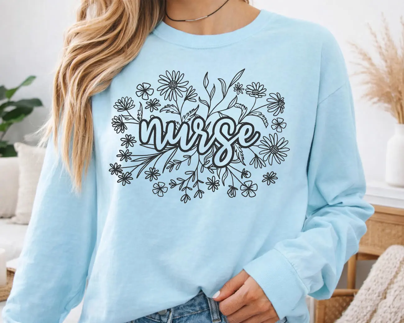 Nurse Flower Floral Lightweight Sweatshirt