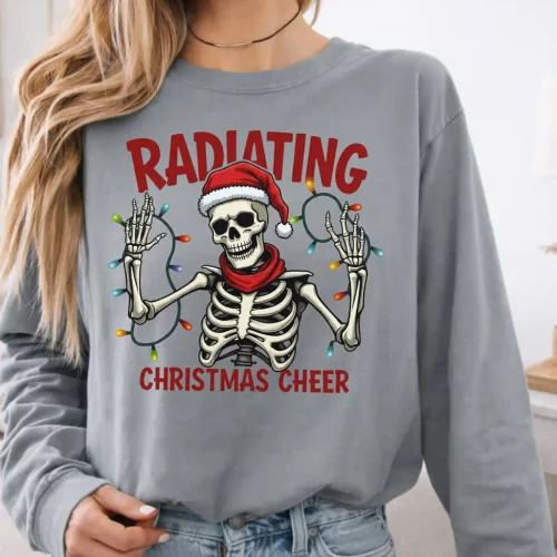 SKELETON RADIATING CHRISTMAS CHEER LIGHTWEIGHT SWEATSHIRT