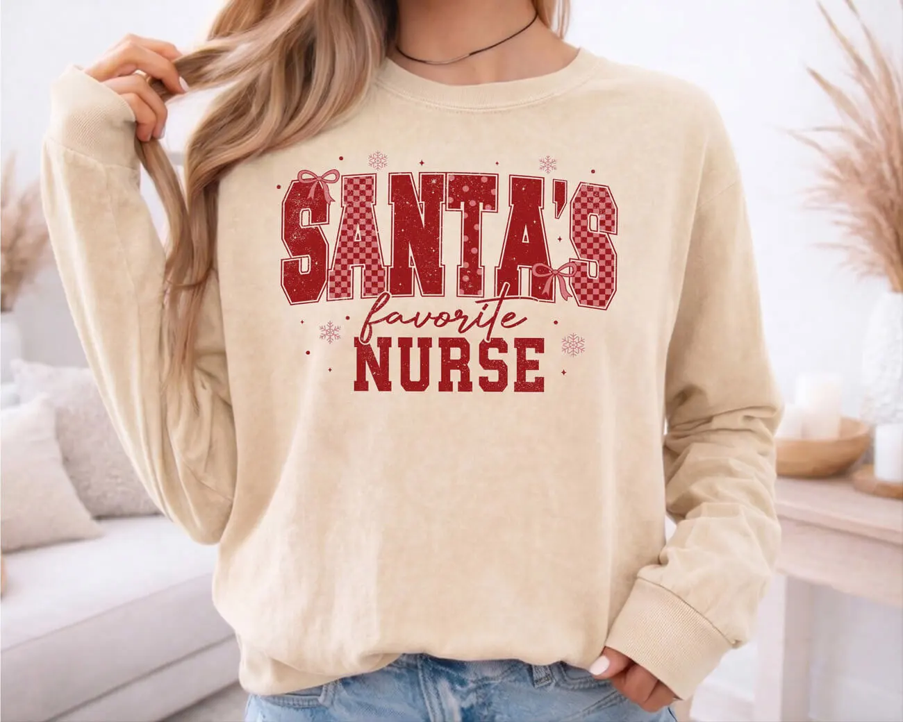 Santa's Favorite Nurse Lightweight Sweatshirt - Image 2