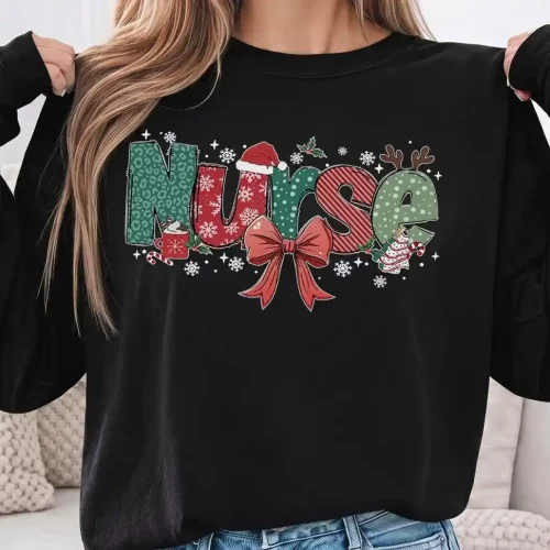 Nurse Christmas Coquette Hot Cocoa Lightweight Sweatshirt