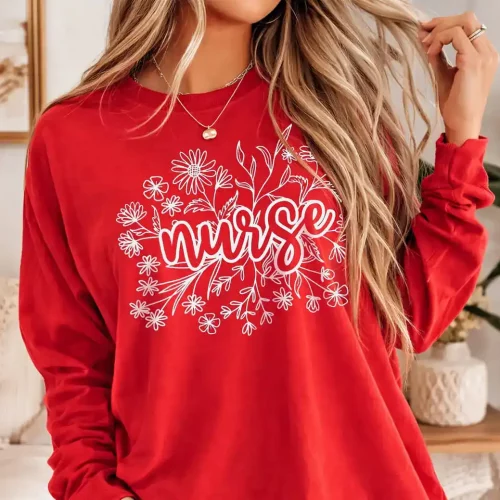 Floral Nurse Flower Lightweight Sweatshirt