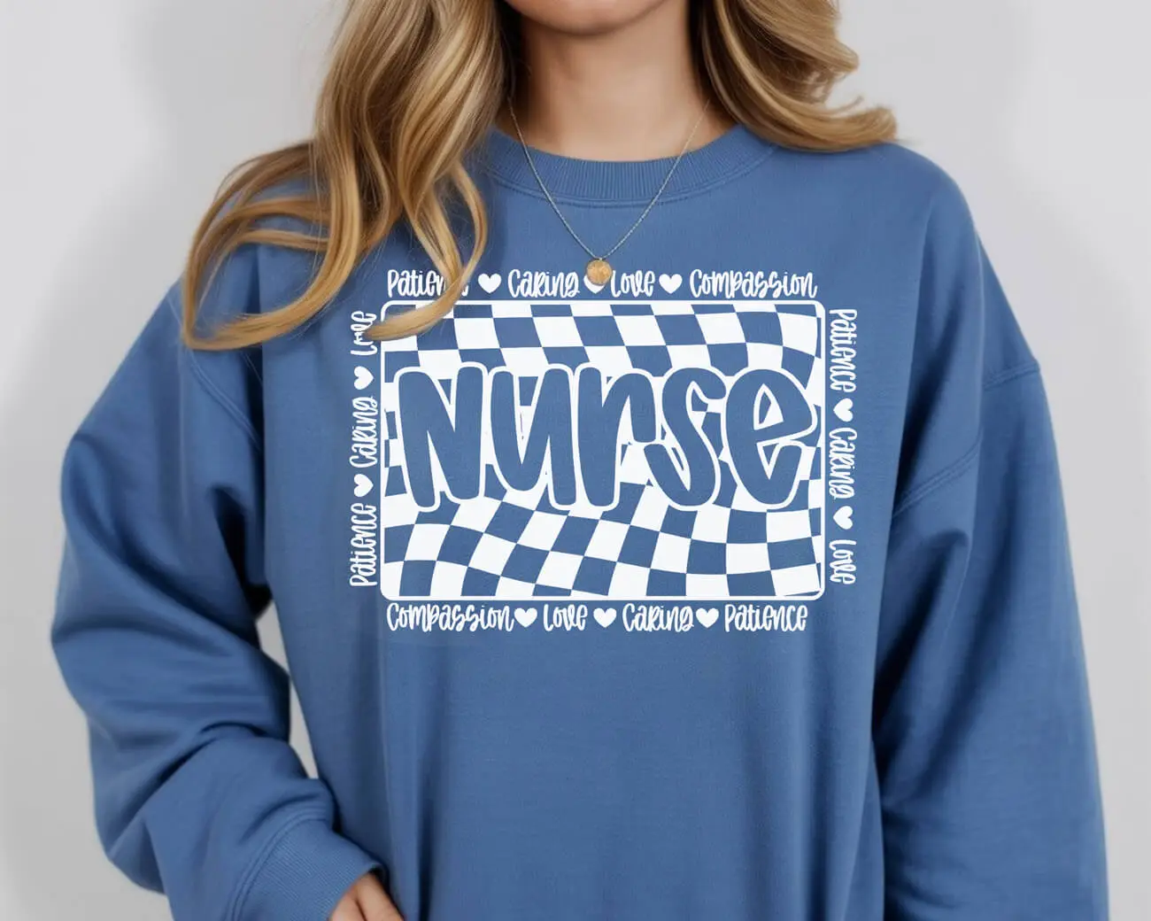 Retro Checkered Nurse Sweatshirt - Image 2