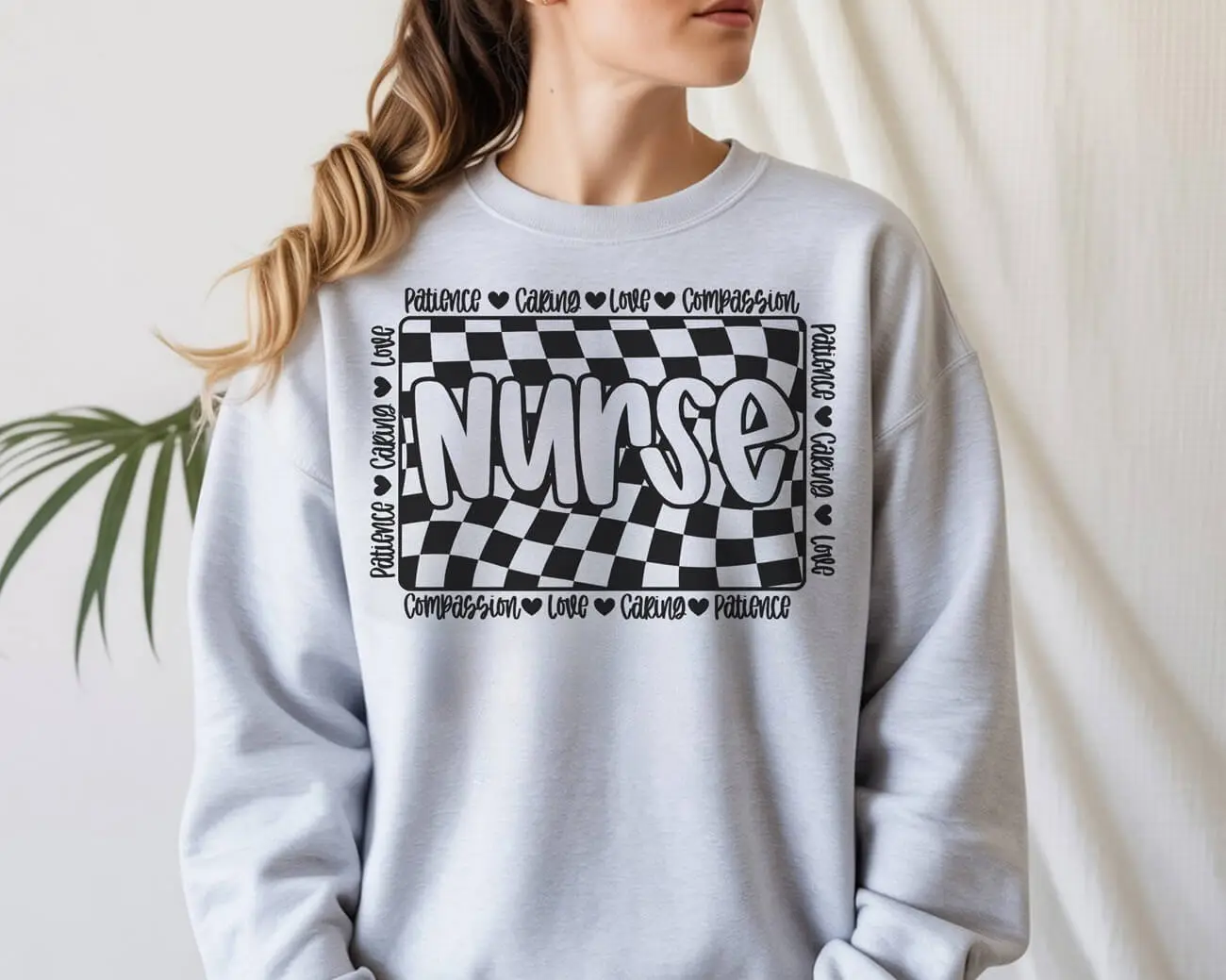 Retro Checkered Nurse Sweatshirt - Image 3