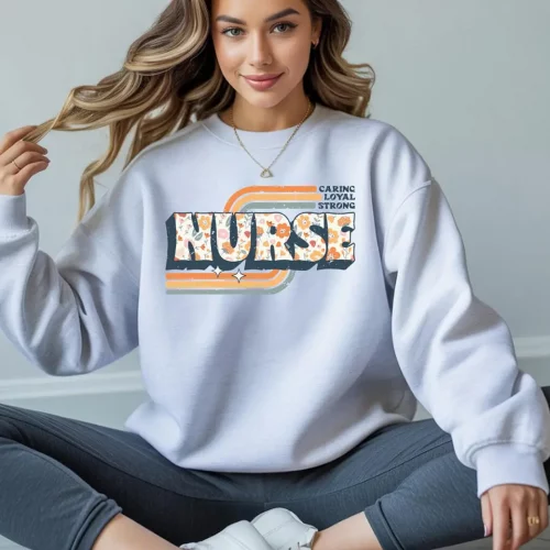 Caring Loyal Strong Retro Nurse Sweatshirt
