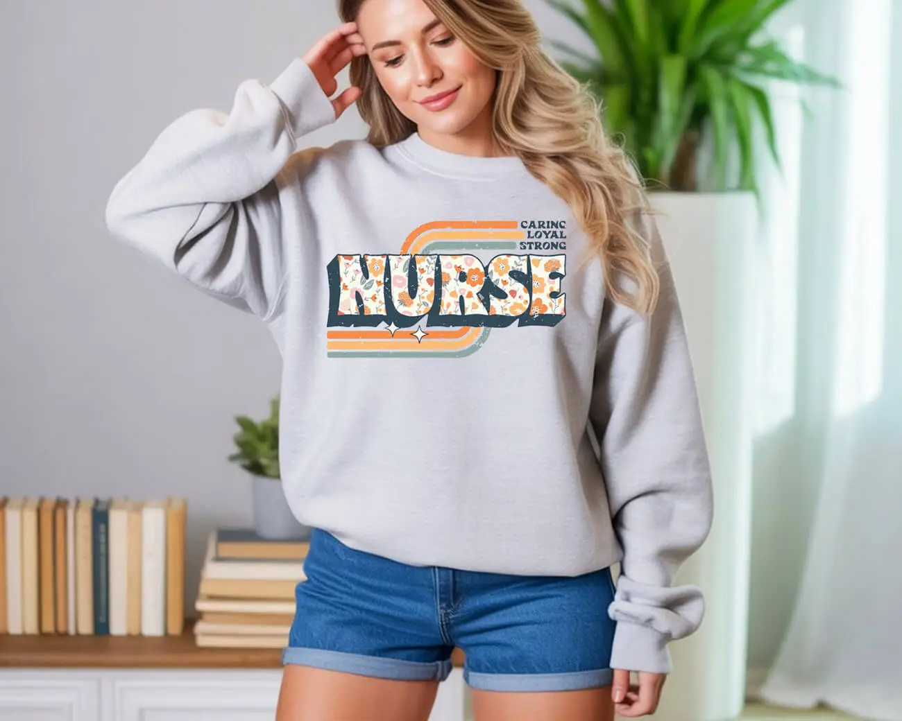 Caring Loyal Strong Retro Nurse Sweatshirt - Image 2