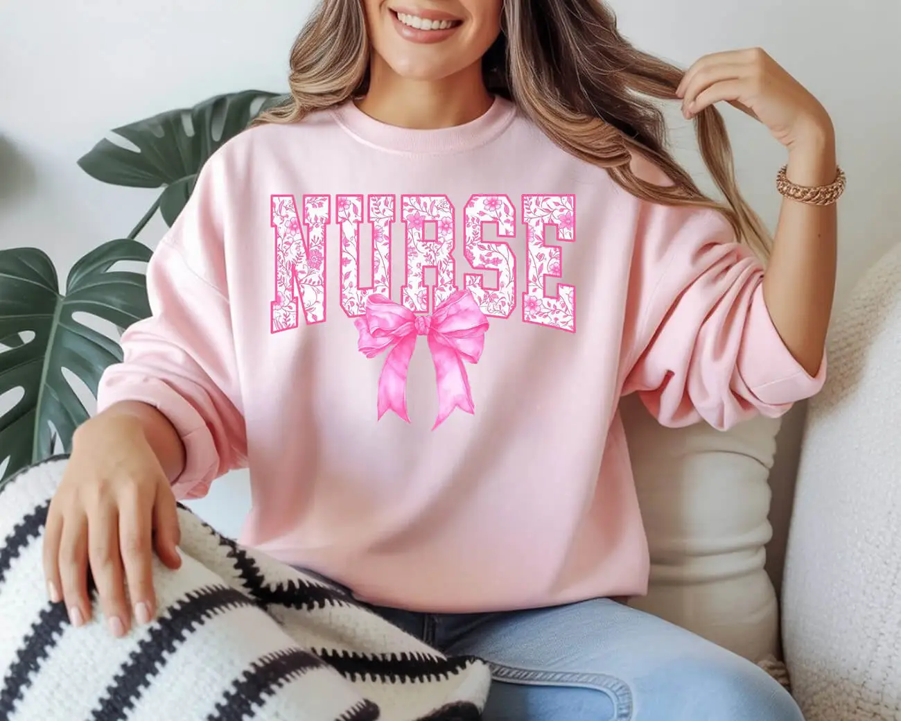 Nurse Pink Floral Bow Sweatshirt
