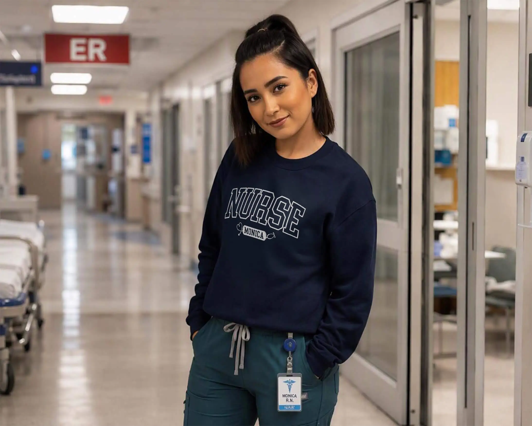 Custom Name Embroidered NURSE Varsity Sweatshirt - Image 4