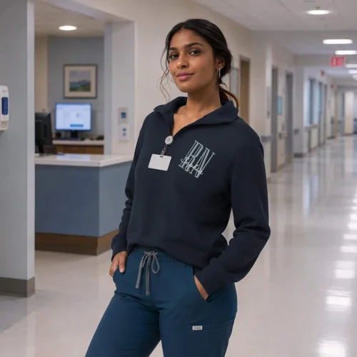 Custom Name Embroidered RN Monogram Quarter Zip Sweatshirt