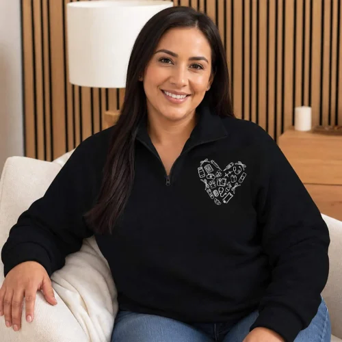 Embroidered Nurse Heart Quarter Zip Sweatshirt