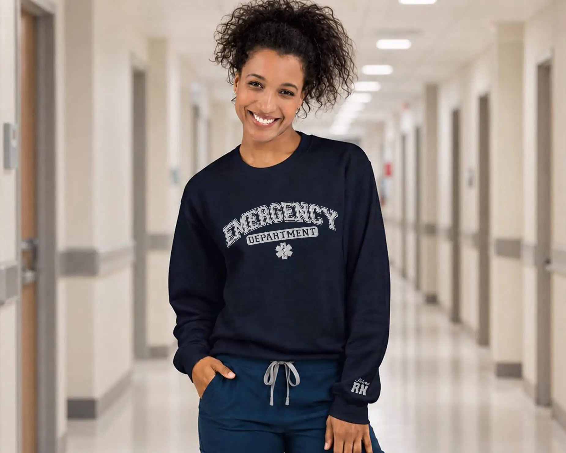 Embroidered Custom Name Emergency Department Sweatshirt - Image 2