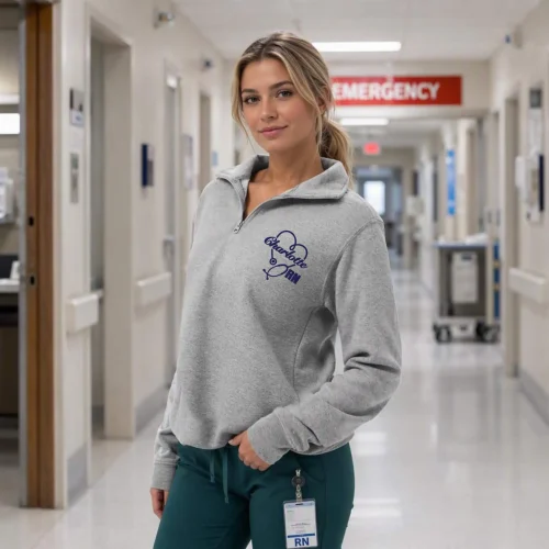 Custom Name Embroidered Heart Stethoscope RN Quarter Zip Sweatshirt