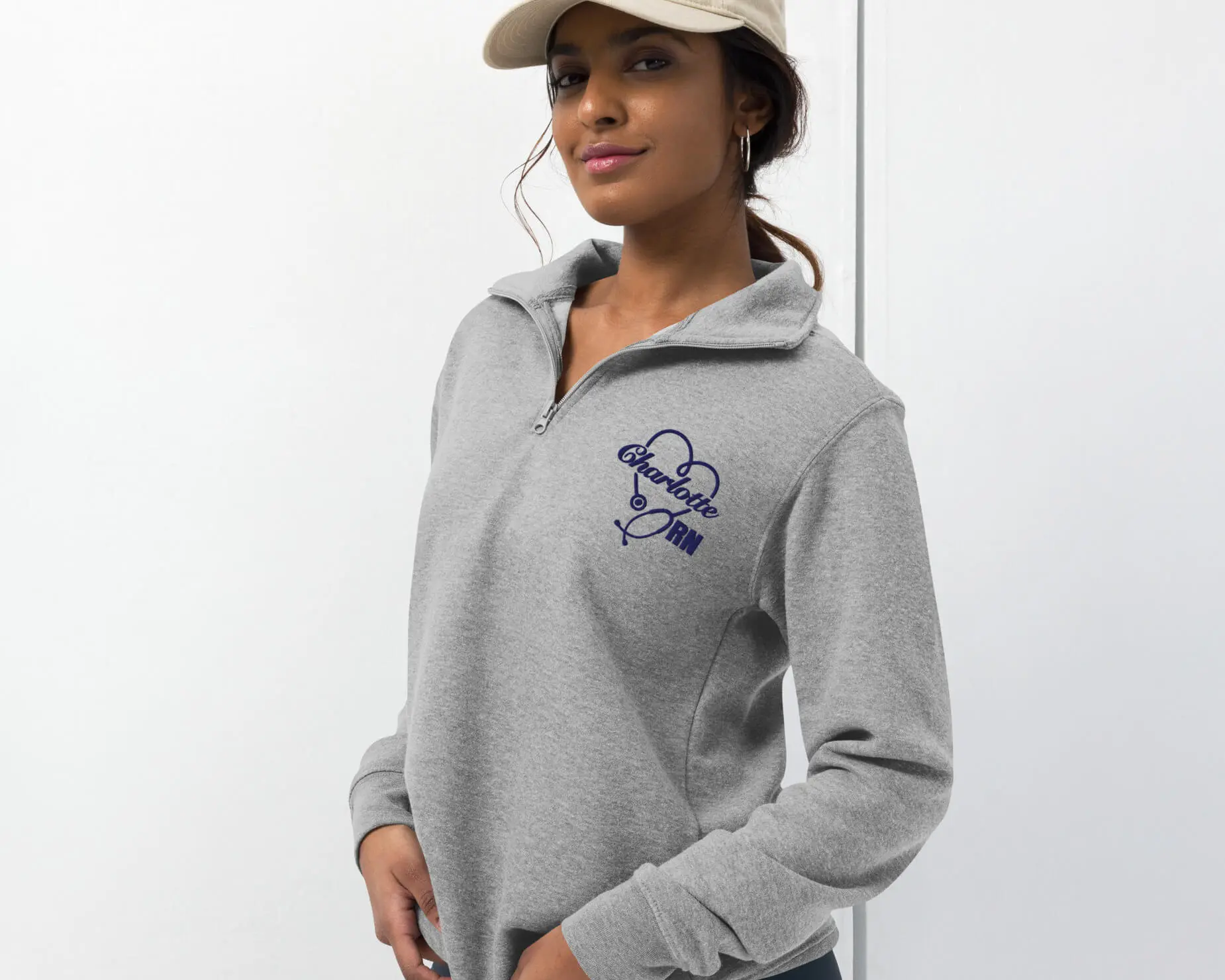Custom Name Embroidered Heart Stethoscope RN Quarter Zip Sweatshirt - Image 4