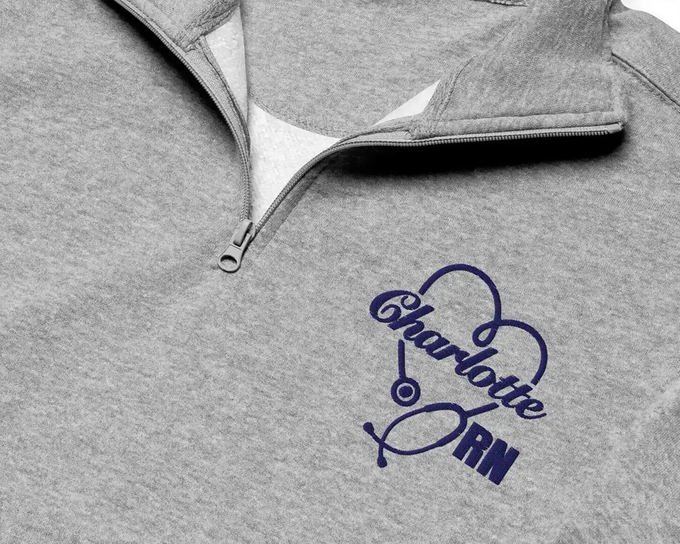 Custom Name Embroidered Heart Stethoscope RN Quarter Zip Sweatshirt - Image 3