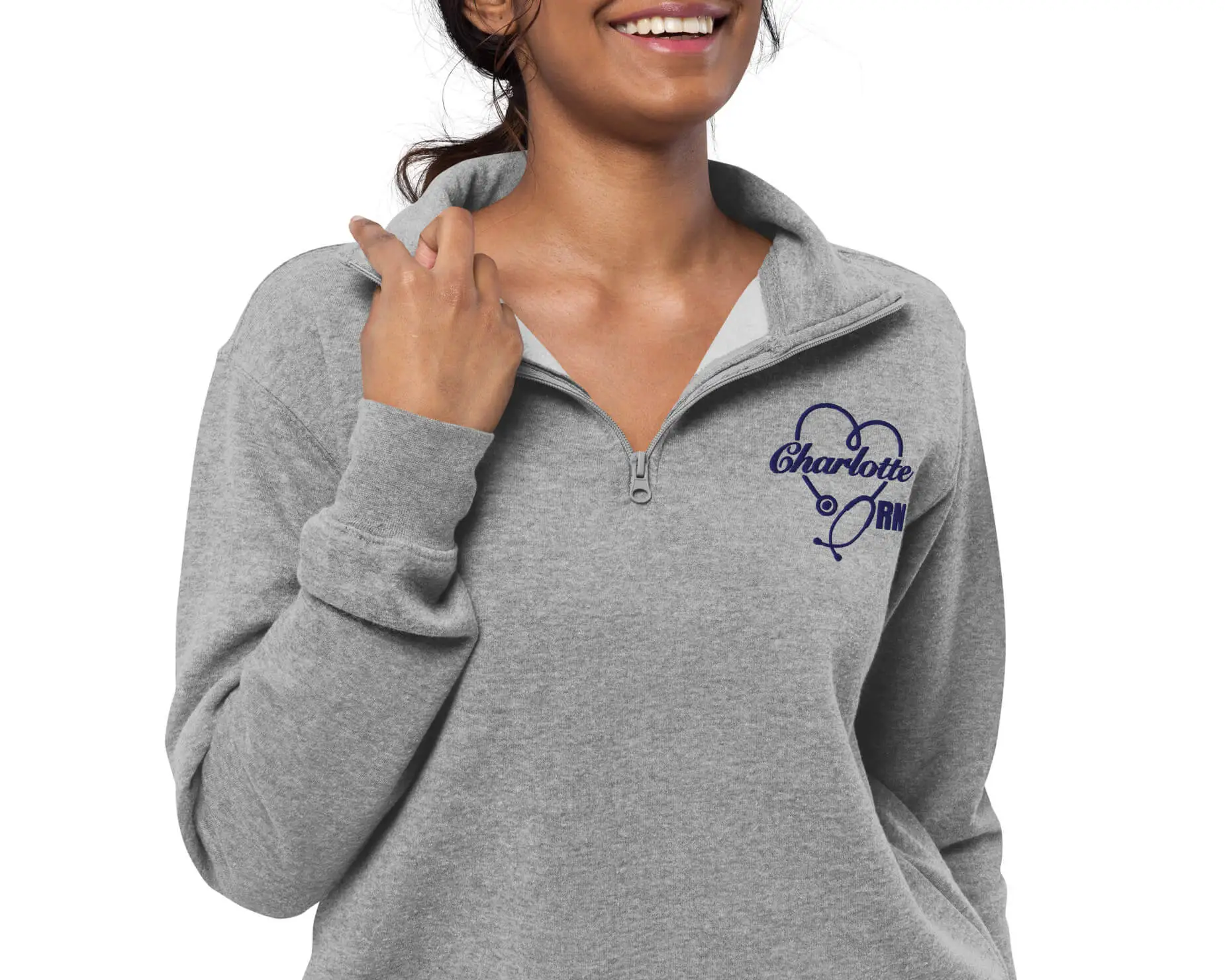 Custom Name Embroidered Heart Stethoscope RN Quarter Zip Sweatshirt - Image 2