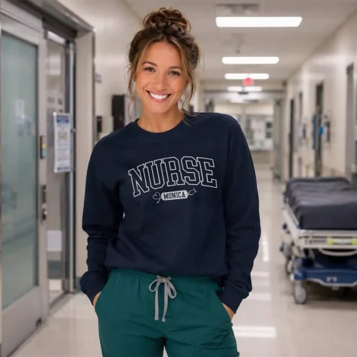 Custom Name Embroidered NURSE Varsity Sweatshirt