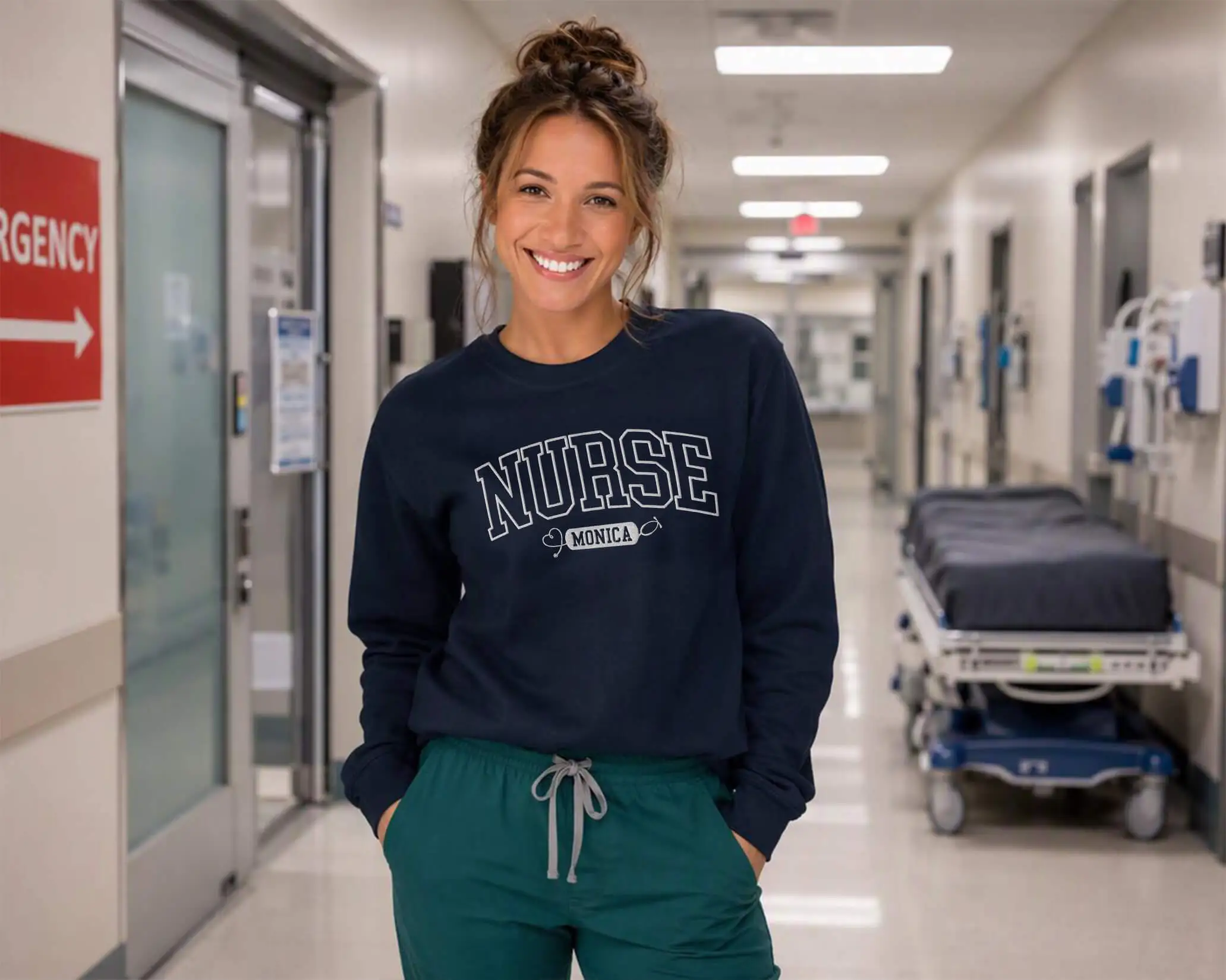 Custom Name Embroidered NURSE Varsity Sweatshirt