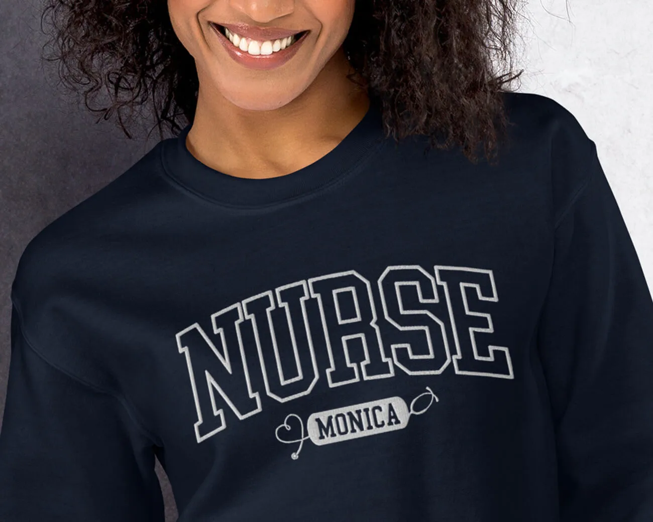 Custom Name Embroidered NURSE Varsity Sweatshirt - Image 2